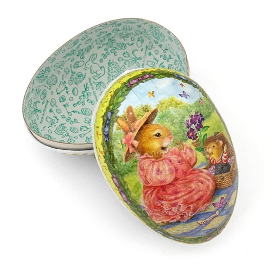 4-1/2" Yellow Holly Pond Hill Bunny Picnic Easter Egg Container ~ Germany